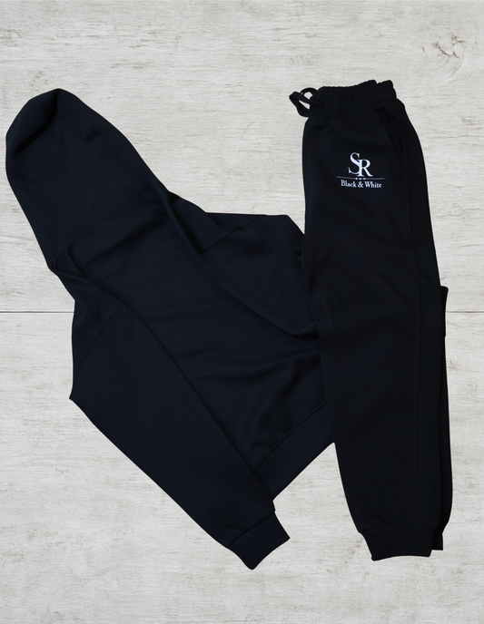 SR Black & White Kids Black Tracksuit – Unisex