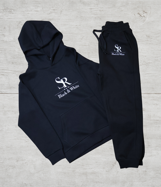SR Black & White Kids Black Tracksuit – Unisex