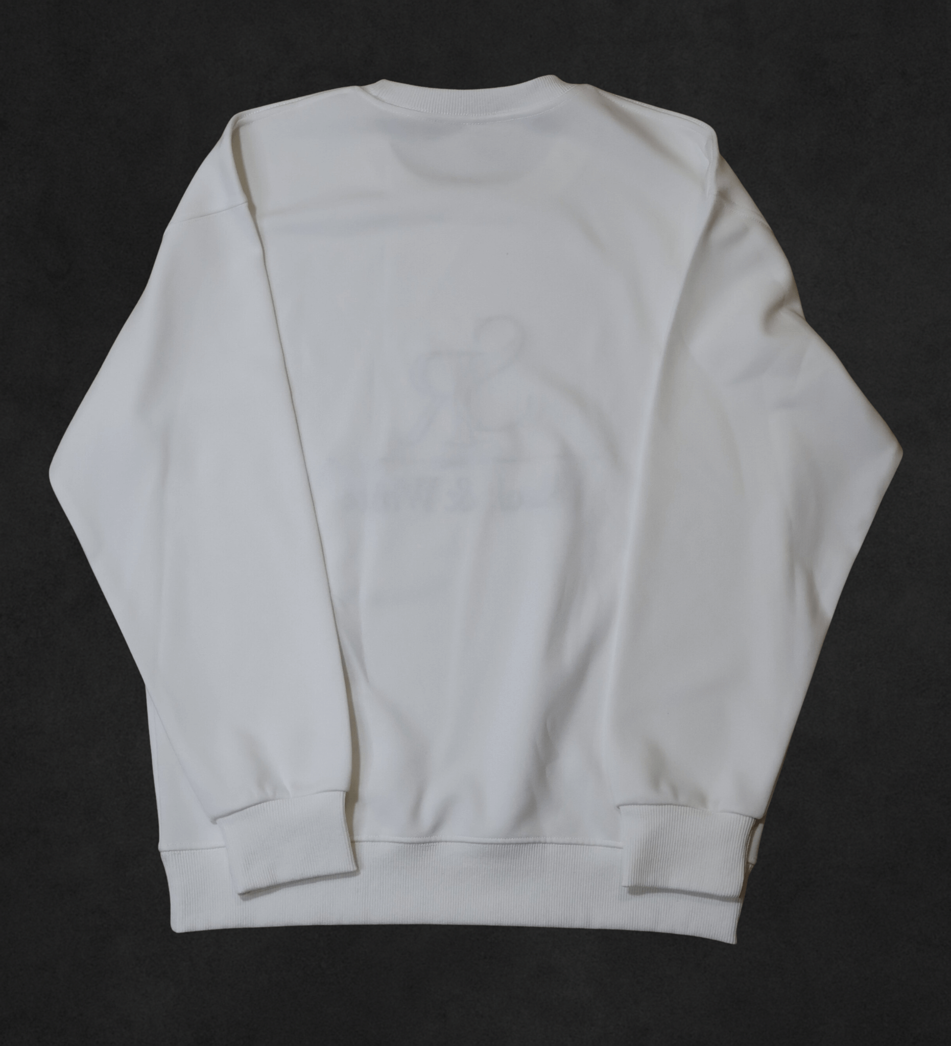 SR Black & White Sweater – Unisex, clean white design, premium cotton blend, minimal style, perfect for everyday wear.