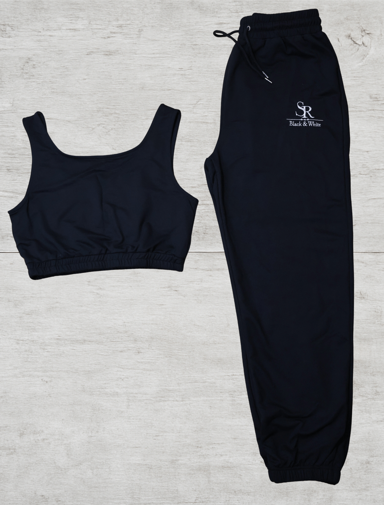 SR Black & White Women’s Basic Set – Top & Jogger in navy blue, made from premium cotton blend for comfort and minimal style.