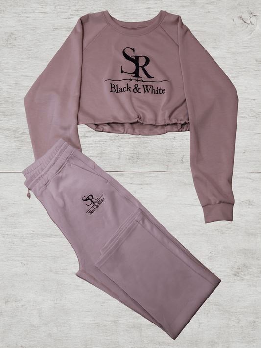 SR Black & White Women’s Cropped Tracksuit – Premium Pink