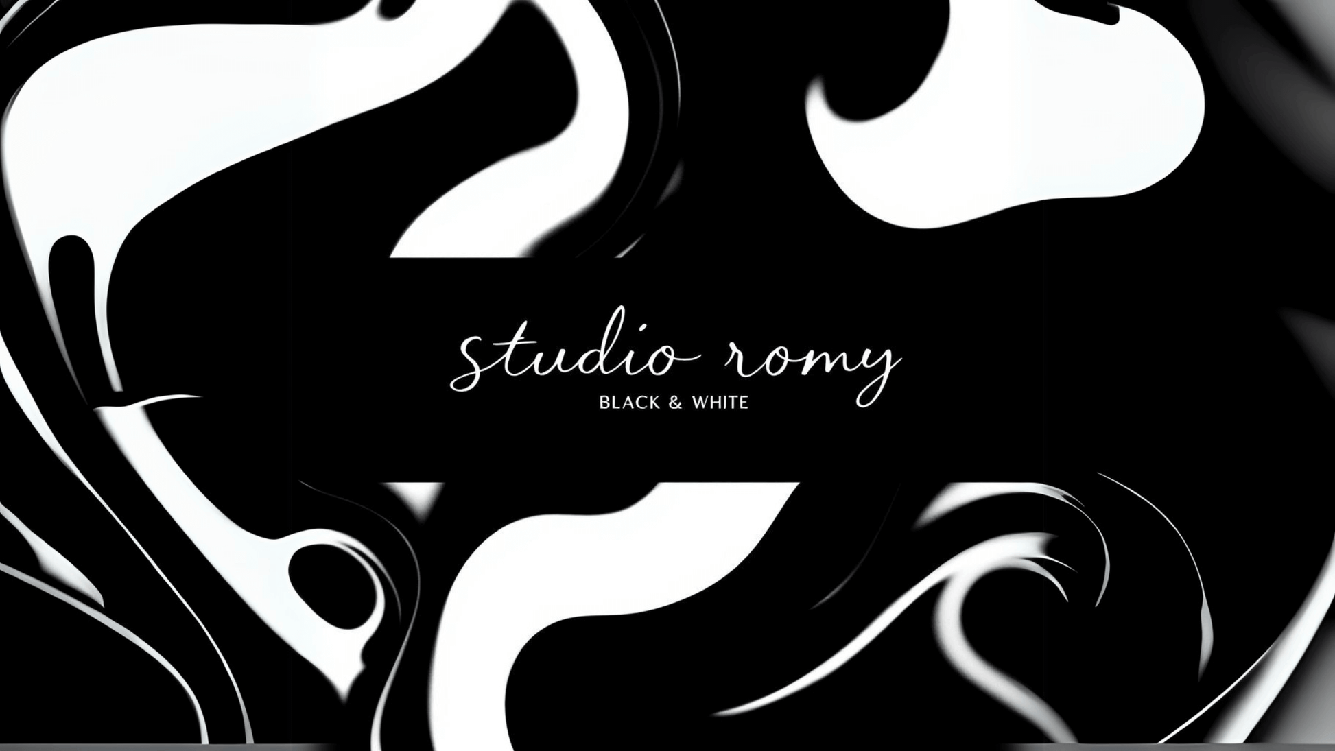 Studio Romy B&W gift card design featuring elegant black and white abstract patterns, embodying minimal style and sophistication.